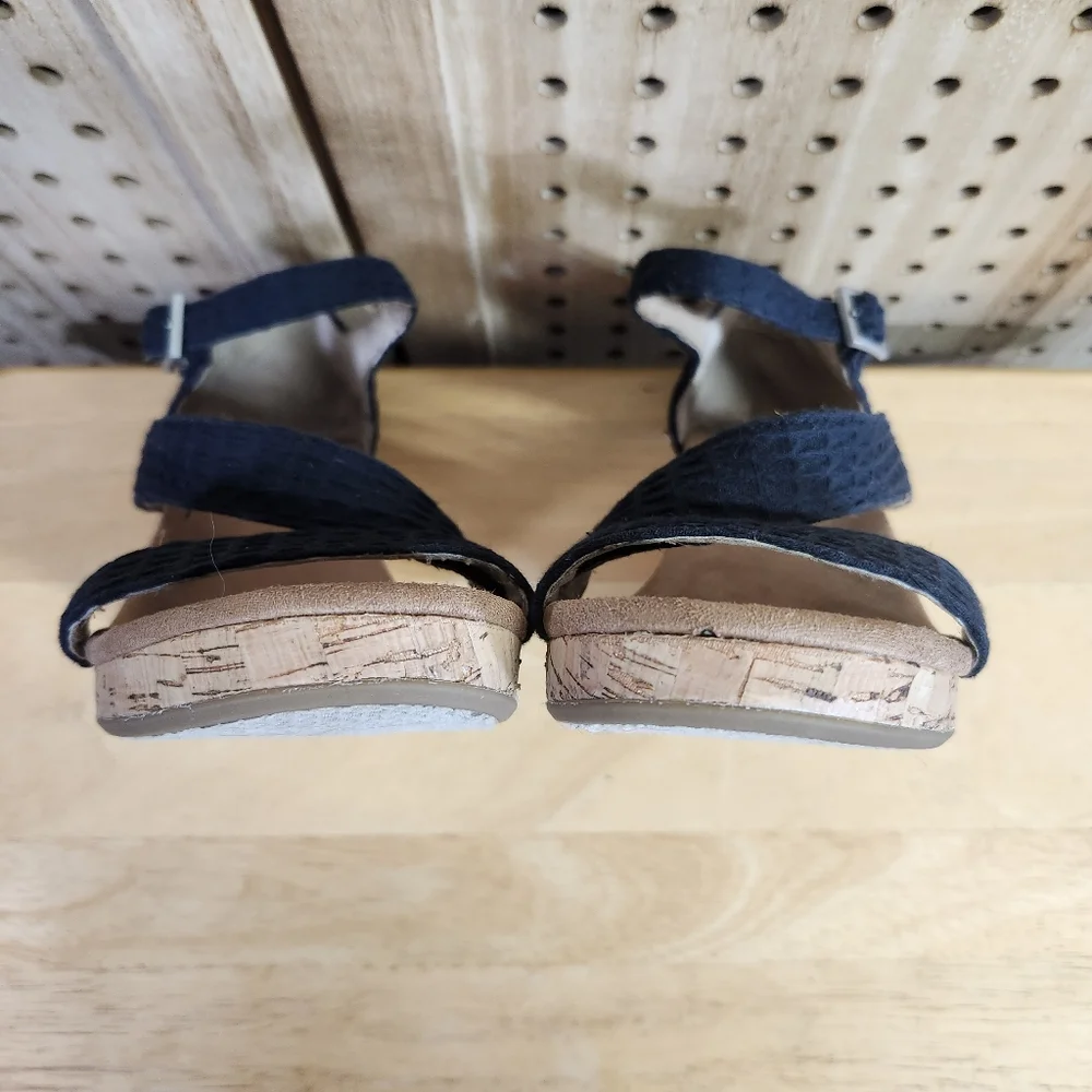 TOMS Women's Cork Platform Clarissa Wedges NAVY Cross Strap Sandals Size 10W
